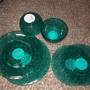 pioneer woman teal glass dish set